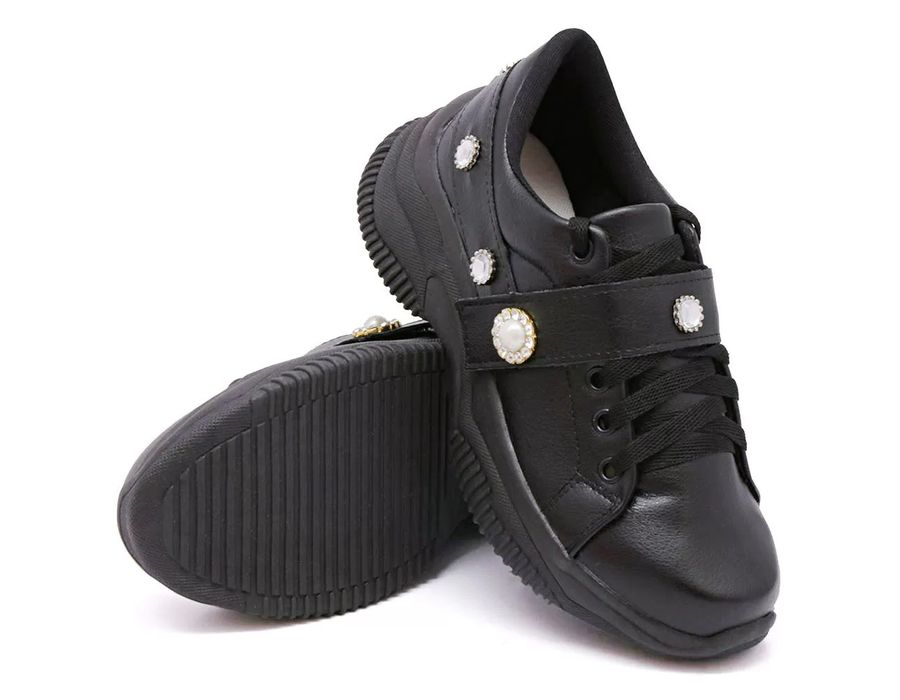 Tênis Chunky Casual Sola Preta Dkshoes Pedrarias Preto