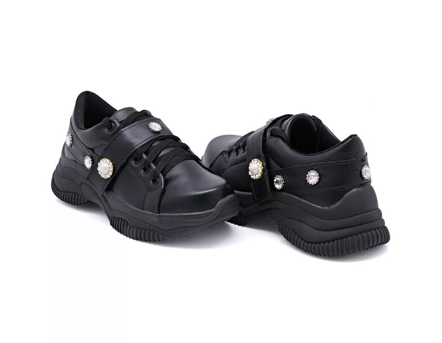 Tênis Chunky Casual Sola Preta Dkshoes Pedrarias Preto