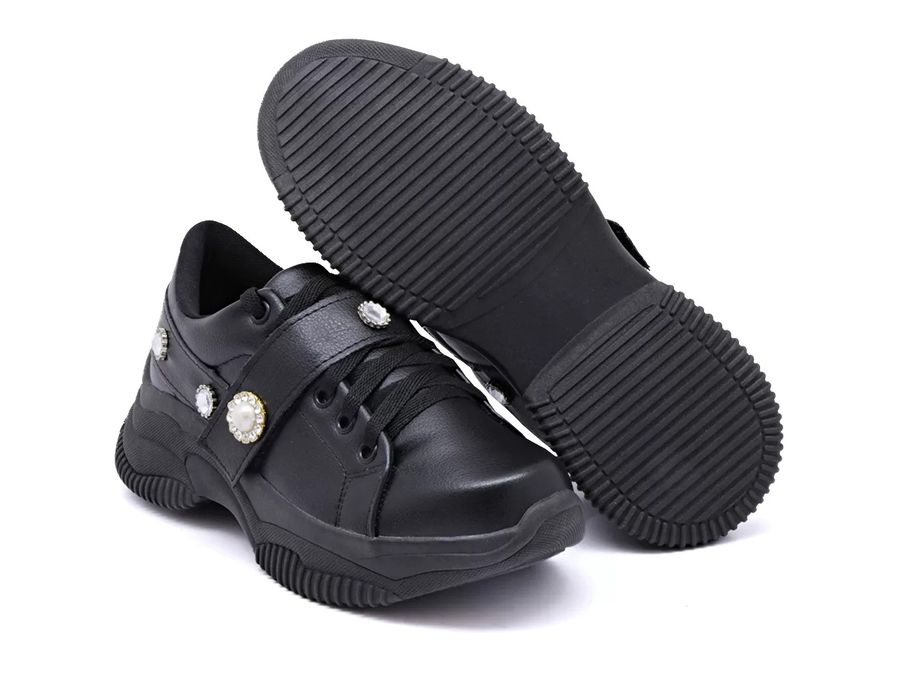 Tênis Chunky Casual Sola Preta Dkshoes Pedrarias Preto