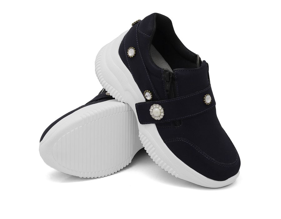 Tênis Casual Chunky Ziper detalhe Pedrarias DK Shoes Preto