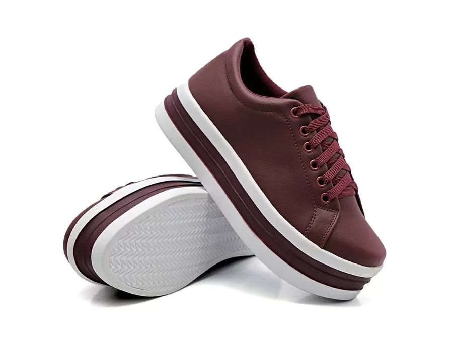 Tênis Cadarços Dk Shoes Siena Flat Form Bordo