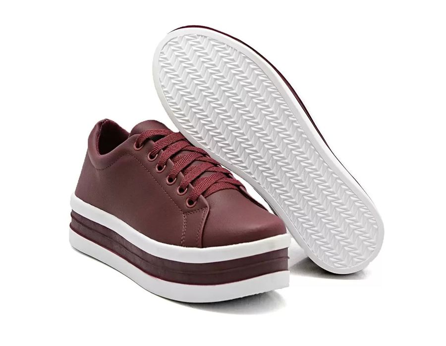 Tênis Cadarços Dk Shoes Siena Flat Form Bordo