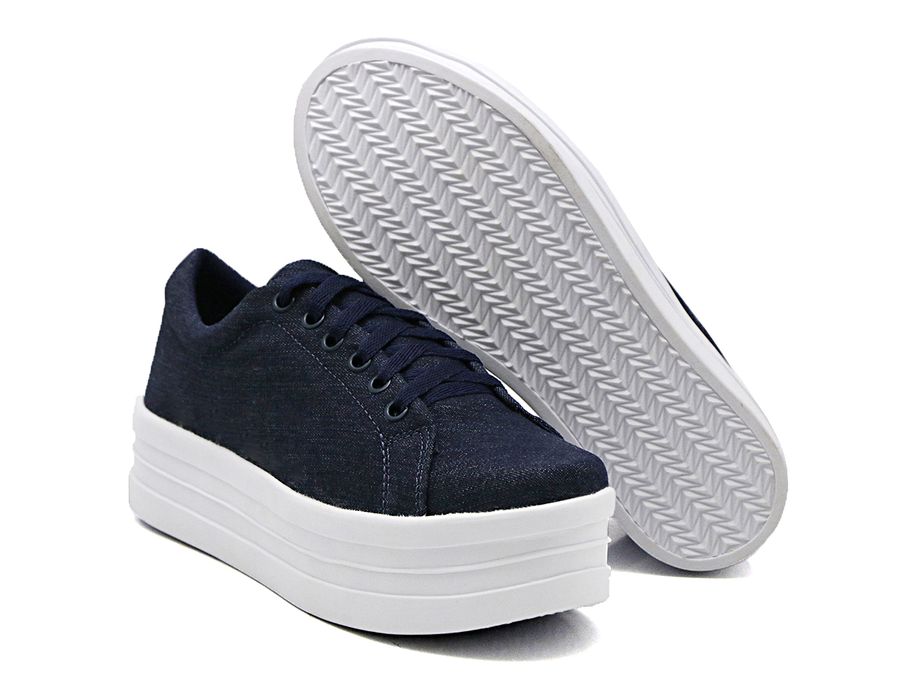 Tênis Cadarços Dk Shoes Siena Flat Form Jeans Escuro