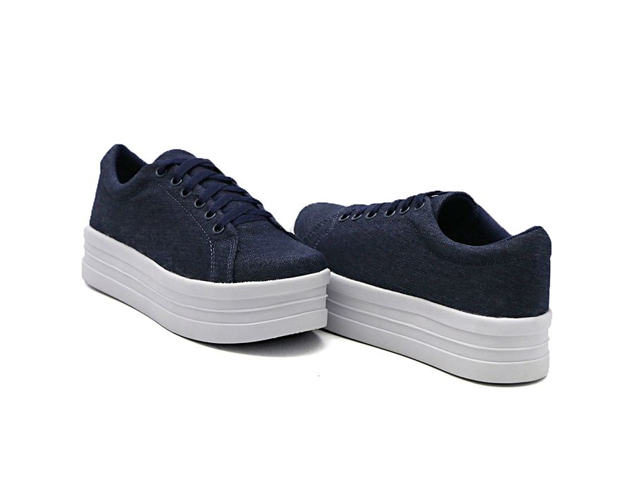 Tênis Cadarços Dk Shoes Siena Flat Form Jeans Escuro
