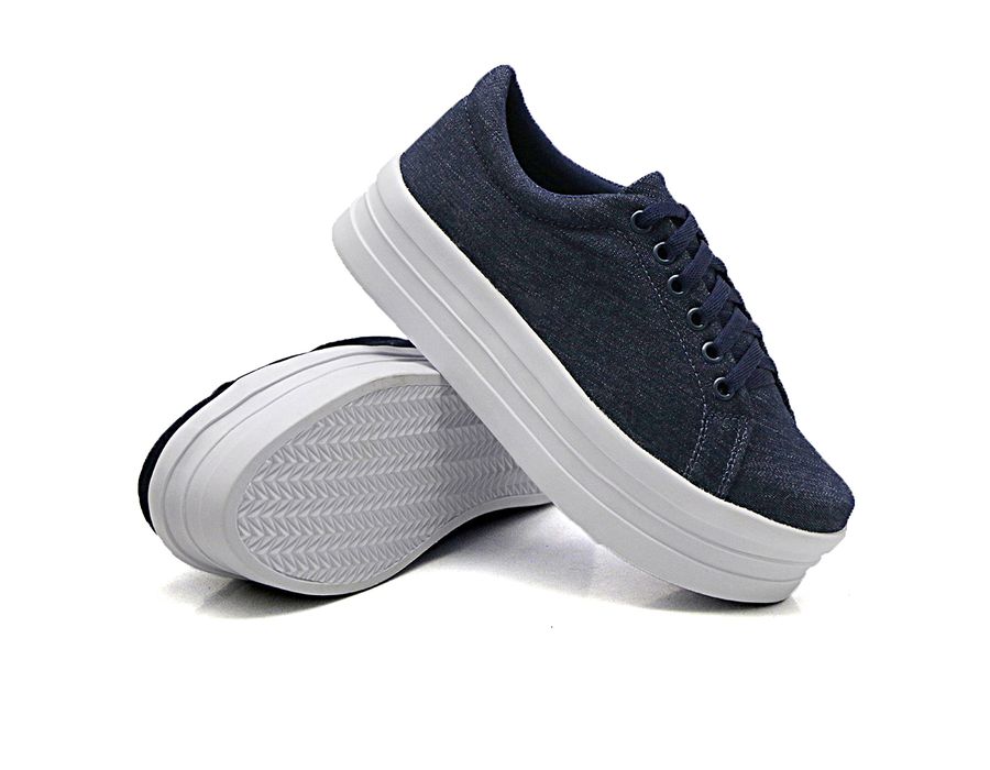 Tênis Cadarços Dk Shoes Siena Flat Form Jeans Escuro