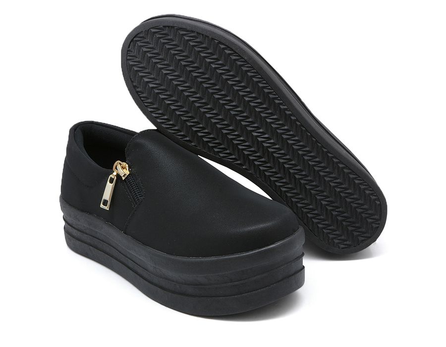Tênis Slip Zíper Todo Preto Plataforma Daya