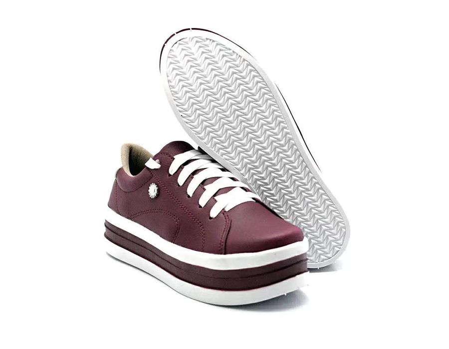 Tênis Dia A Dia Plataforma Cadarços Strass DK Shoes Bordo