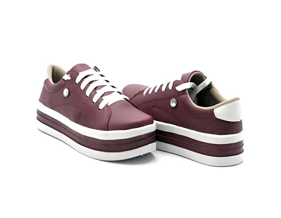 Tênis Dia A Dia Plataforma Cadarços Strass DK Shoes Bordo