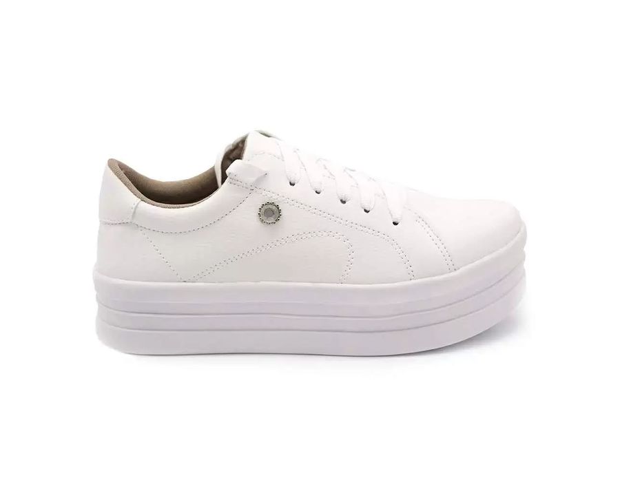 Tênis Dia A Dia Plataforma Cadarços Strass Detalhes em Costura DK Shoes Branco