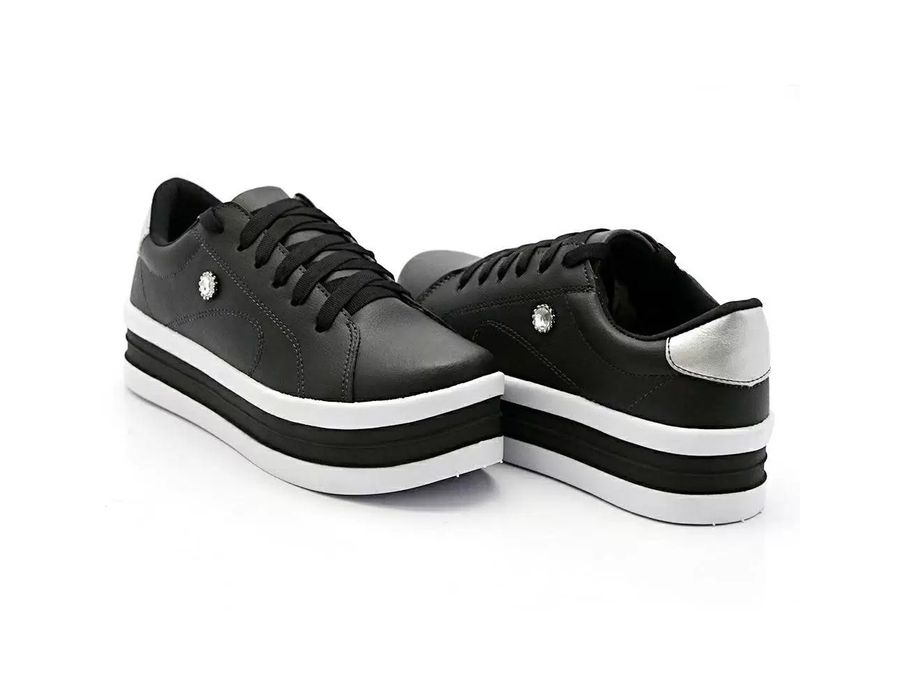 Tênis Dia A Dia Plataforma Cadarços Strass DK Shoes Preto