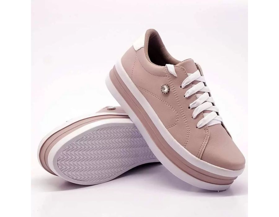 Tênis Dia A Dia Plataforma Cadarços Strass DK Shoes Rosê