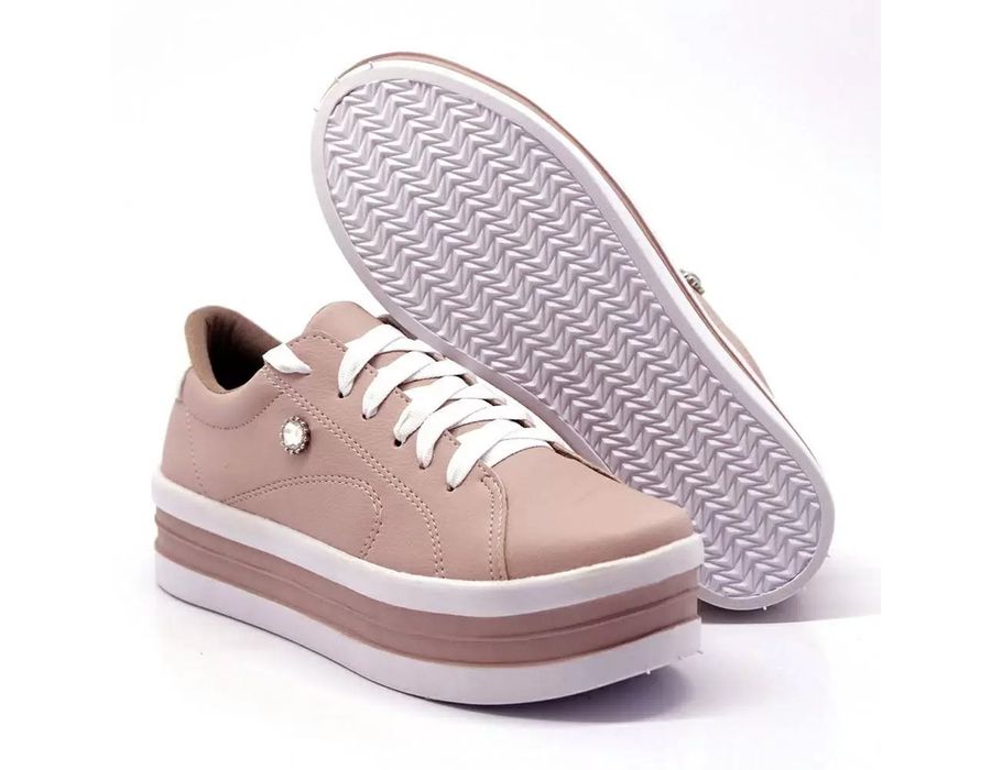 Tênis Dia A Dia Plataforma Cadarços Strass DK Shoes Rosê