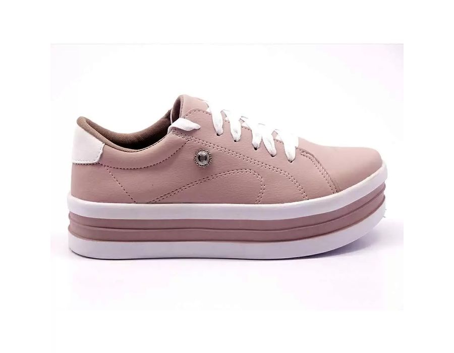 Tênis Dia A Dia Plataforma Cadarços Strass DK Shoes Rosê