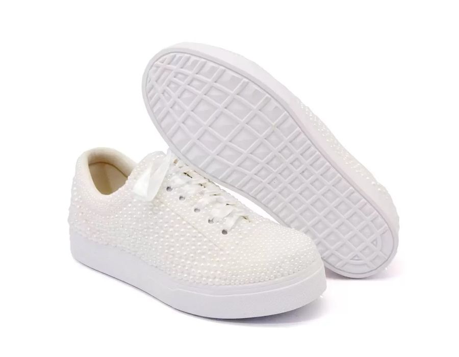Tênis Noiva Pérola Branca Dk Shoes Casamento Confortável Delicado 
