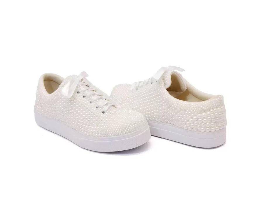 Tênis Noiva Pérola Branca Dk Shoes Casamento Confortável Delicado 