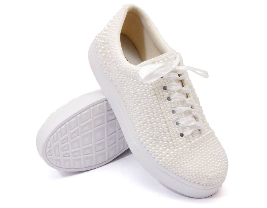 Tênis Noiva Pérola Branca Dk Shoes Casamento Confortável Delicado 