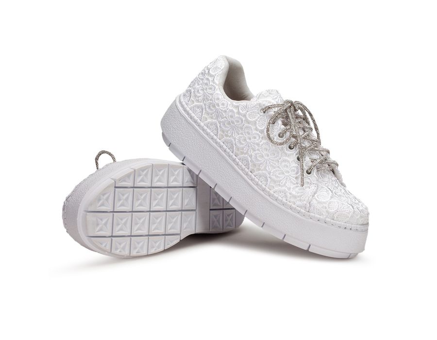 Tênis Feminino Noiva Detalhe Renda Guipir Branco
