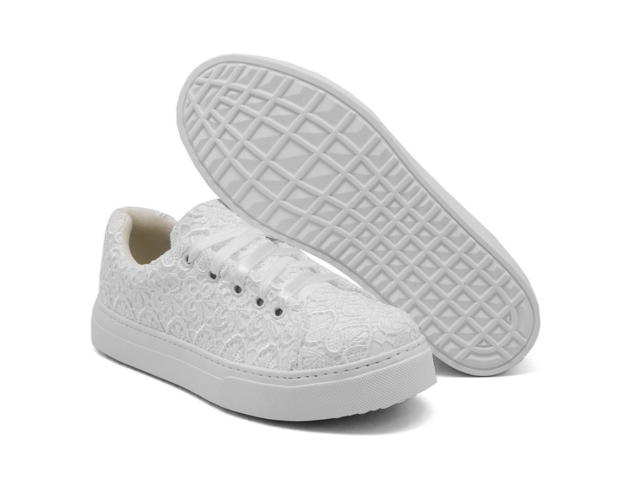Tênis Feminino Noiva Detalhe Renda Guipir Sola Baixa Branco