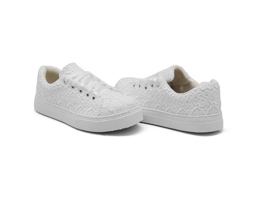 Tênis Feminino Noiva Detalhe Renda Guipir Sola Baixa Branco