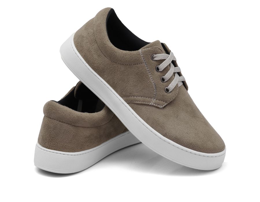 Tênis Casual Masculino Camurça Confortável com Cadarço Elástico + Palmilha EVA Cinza