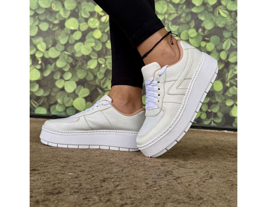 Tênis Casual Flat Form Amarrar Karen Off White