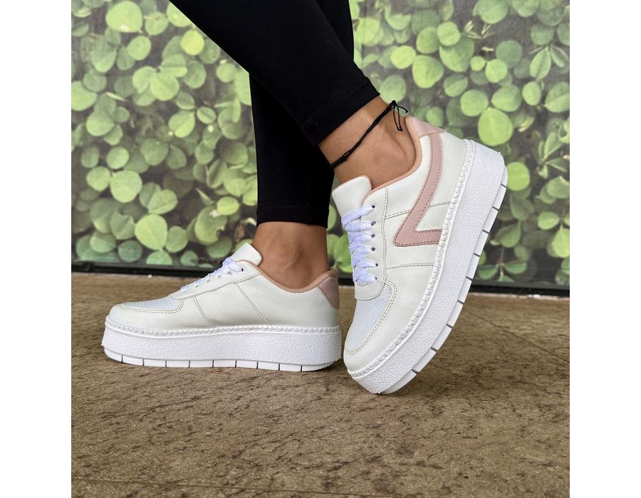 Tênis Casual Flat Form Amarrar Karen Branco Rose
