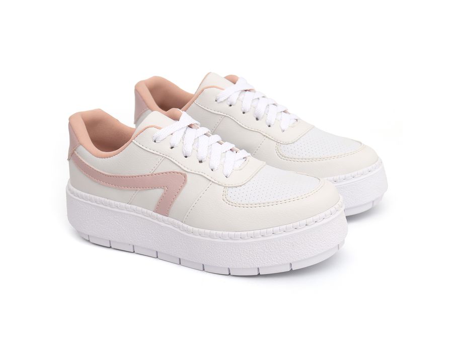 Tênis Casual Flat Form Amarrar Karen Branco Rose