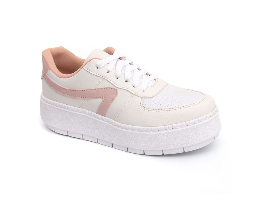 Tênis Casual Flat Form Amarrar Karen Branco Rose