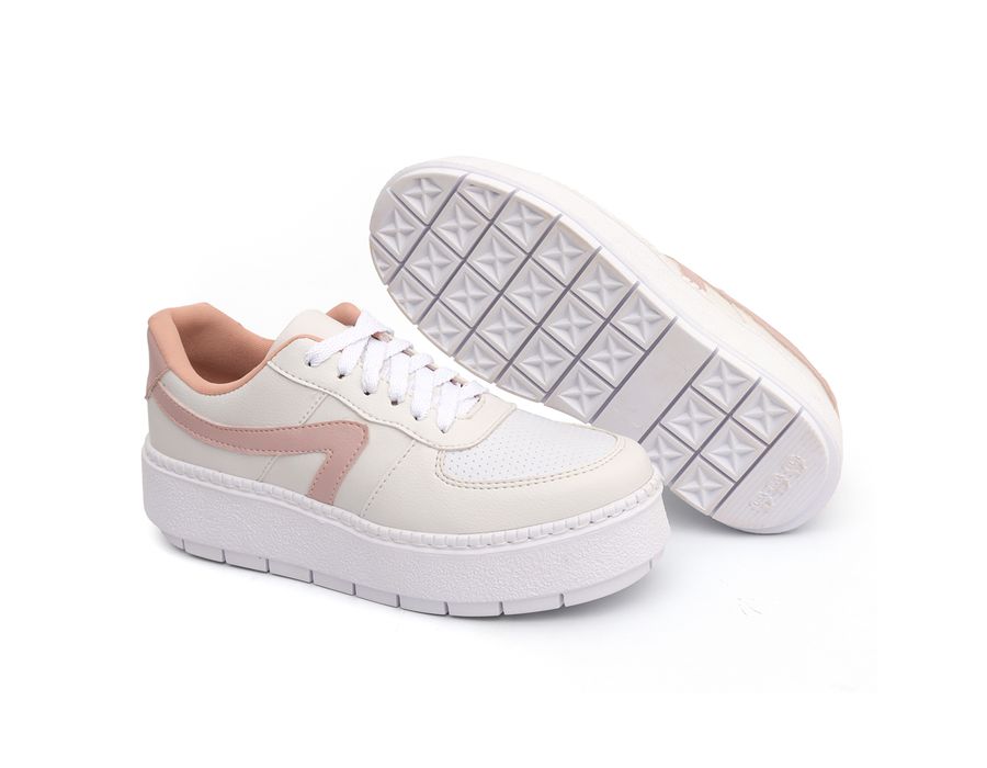 Tênis Casual Flat Form Amarrar Karen Branco Rose