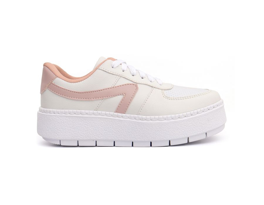 Tênis Casual Flat Form Amarrar Karen Branco Rose