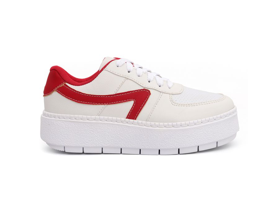 Tênis Casual Flat Form Amarrar Karen Branco Vermelho