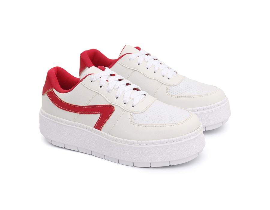 Tênis Casual Flat Form Amarrar Karen Branco Vermelho