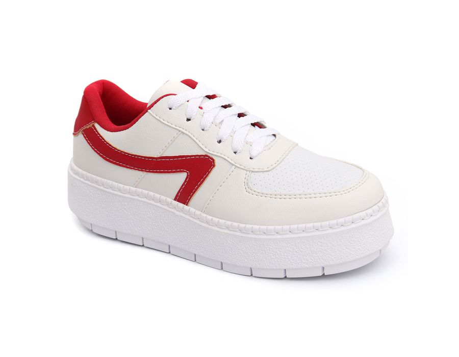 Tênis Casual Flat Form Amarrar Karen Branco Vermelho