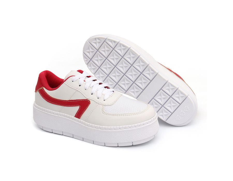 Tênis Casual Flat Form Amarrar Karen Branco Vermelho