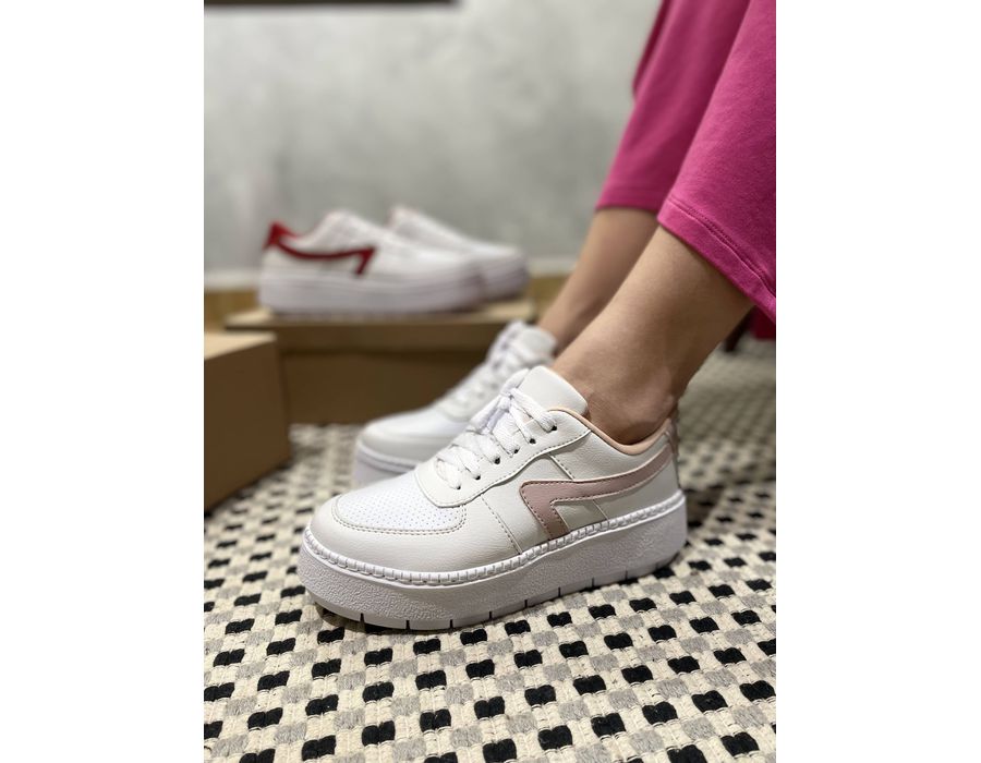 Tênis Casual Flat Form Amarrar Karen Branco Rose