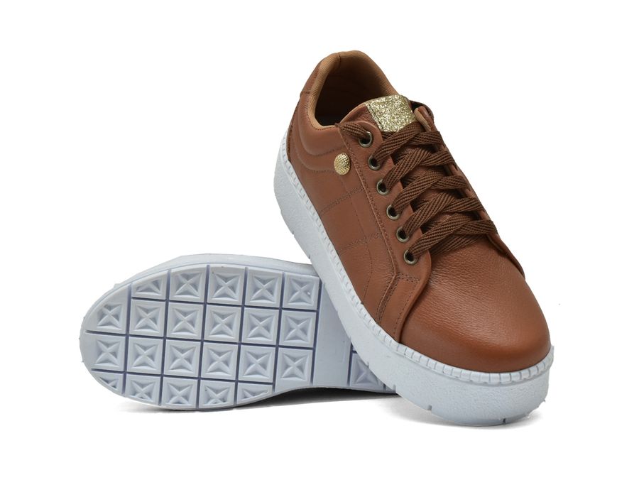 Tênis Casual Flat Amarrar Glitter DK Shoes Caramelo