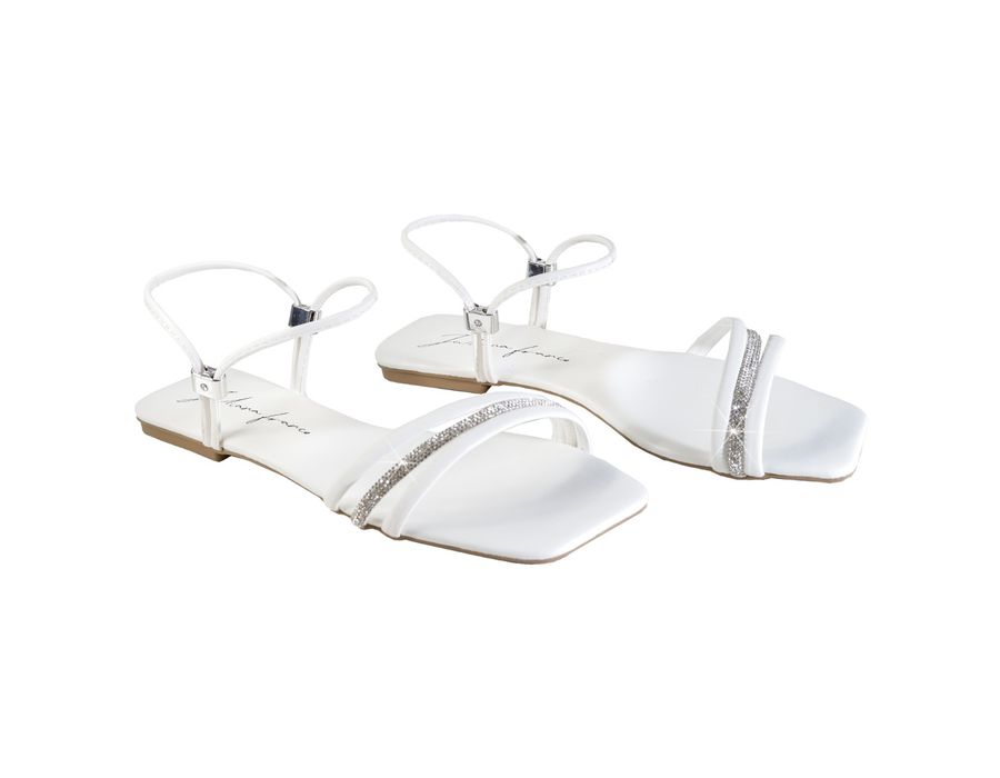 Sandália Rasteira Feminina Casual com Tiras e Ajuste Branco
