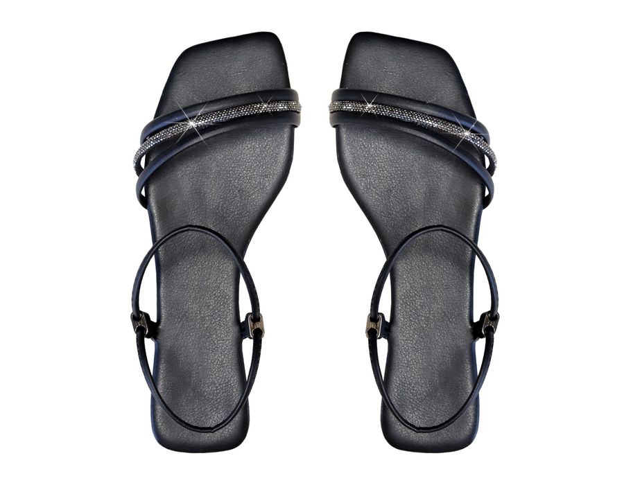 Sandália Rasteira Feminina Casual com Tiras e Ajuste Preto