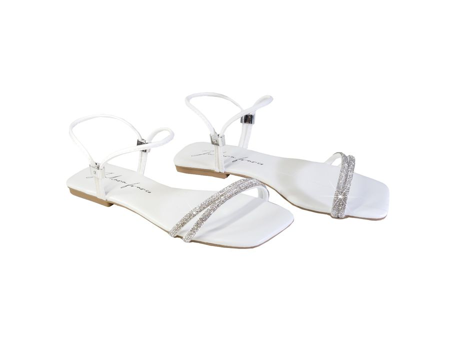 Sandália Rasteira Feminina Casual com Duas Tiras Delicadas Branca