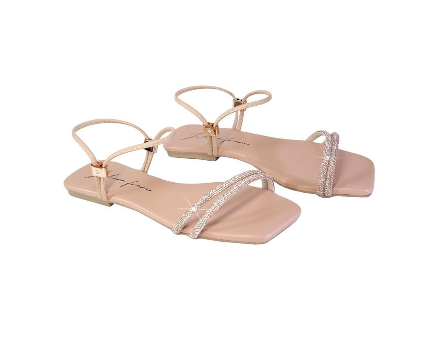 Sandália Rasteira Feminina Casual com Duas Tiras Delicadas Nude