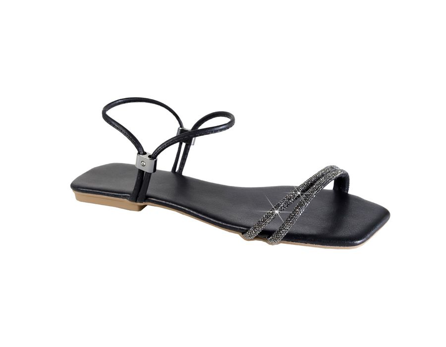 Sandália Rasteira Feminina Casual com Duas Tiras Delicadas Preto