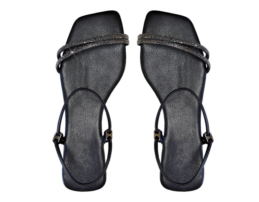 Sandália Rasteira Feminina Casual com Duas Tiras Delicadas Preto