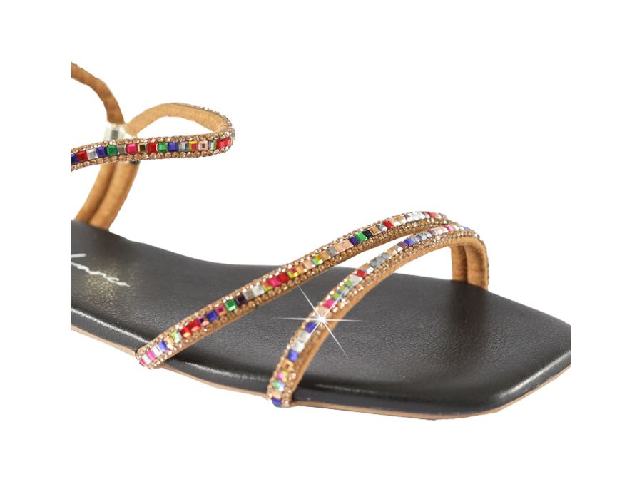 Sandália Rasteira Feminina Casual com Tiras E Pedras Delicadas Preto