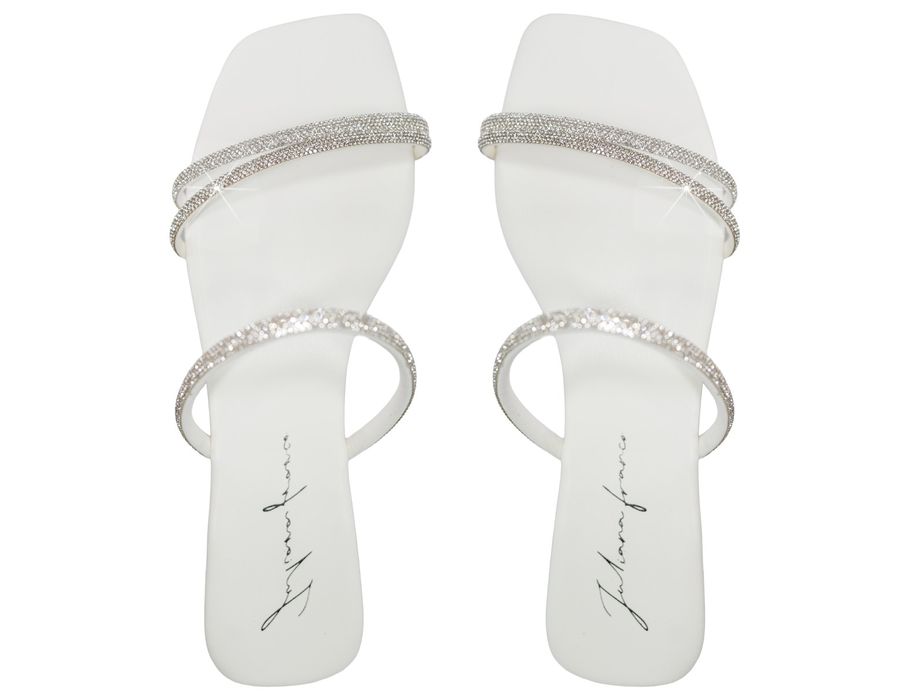 Sandália Rasteira Feminina Casual com Tiras Duas Delicadas com Brilho Branca