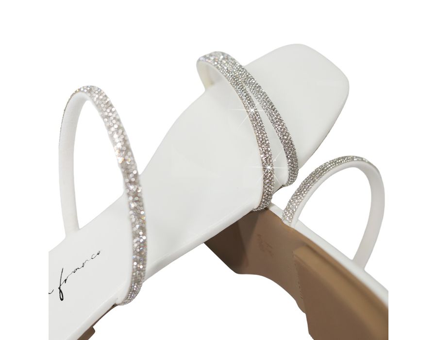 Sandália Rasteira Feminina Casual com Tiras Duas Delicadas com Brilho Branca