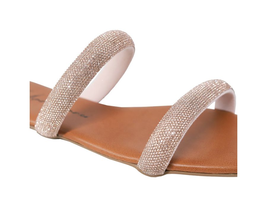 Sandália Rasteira Feminina com Tiras Delicadas e com Brilho Caramelo