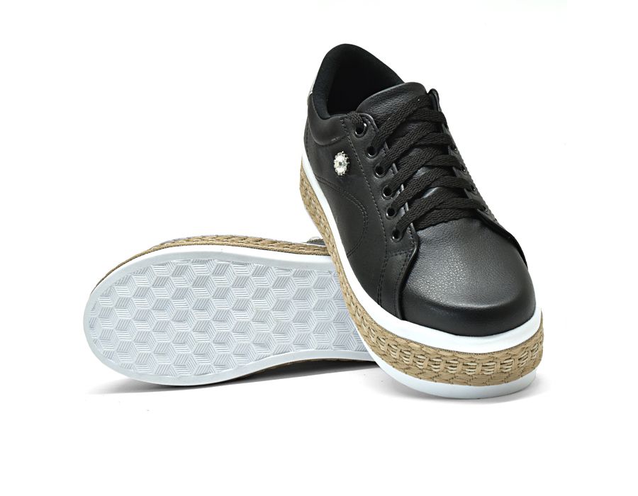 Tênis Plataforma Strass DK Shoes Jeans claro Corda Sisal