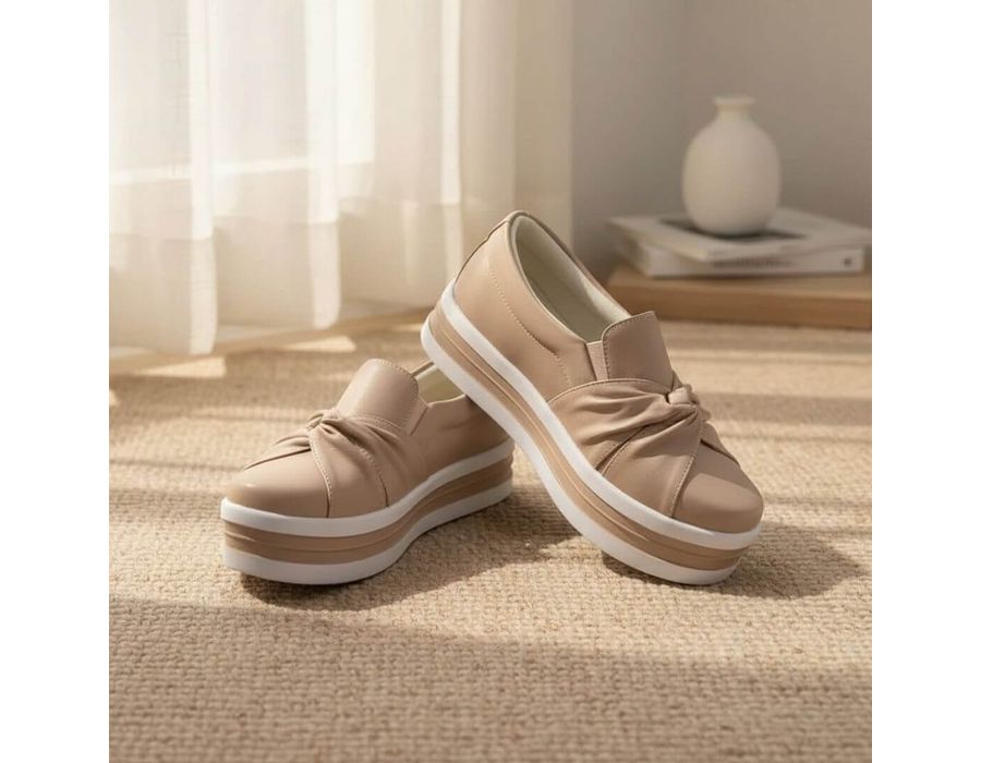 Tênis Slip On Calce Facil Nó Frontal Dk Shoes Flat Form Rose 