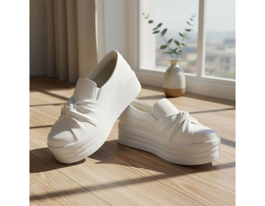 Tênis Slip On Calce Facil Nó Frontal Dk Shoes Flat Form Branco