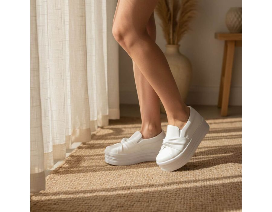 Tênis Slip On Calce Facil Nó Frontal Dk Shoes Flat Form Branco